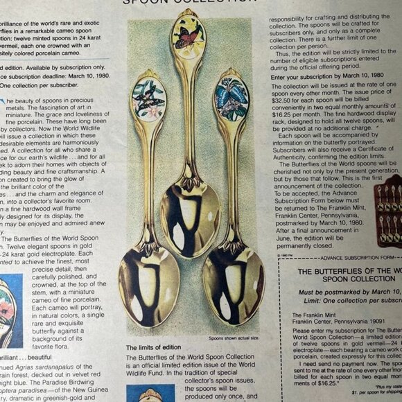 1980 The Butterflies Of The World Spoon Collection Franklin Mint Ad Print Full P - Picture 3 of 6